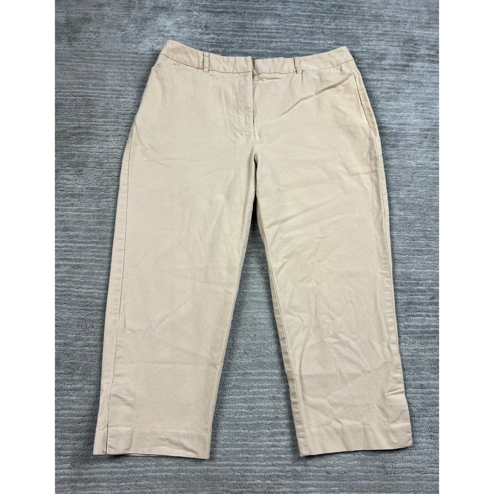 Talbots Womens Beige Stretch Cotton Cropped Straight Leg Pants Size 12 Tan Work‎